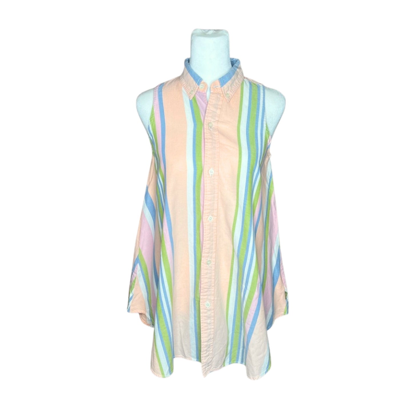 Vtg 90s Espirit Sleeveless Shirt S Multi-color Striped Preppy Coastal Grandma
