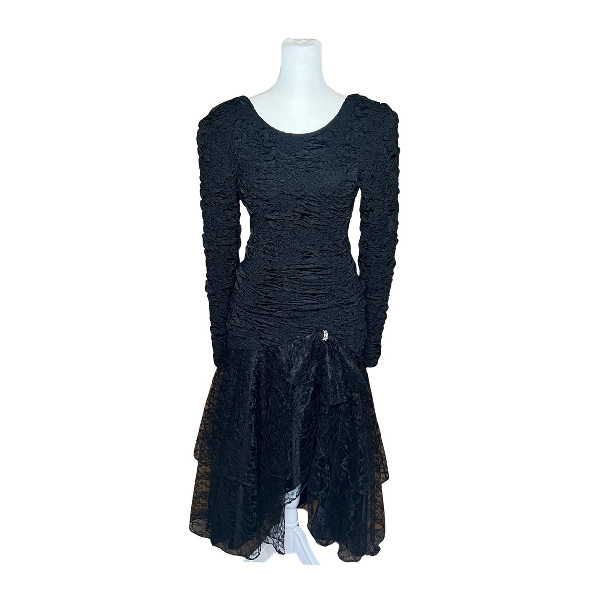 Vtg 80s Frederick's of Hollywood Dress Lace Bow Drop Waist Witchy Goth Halloween