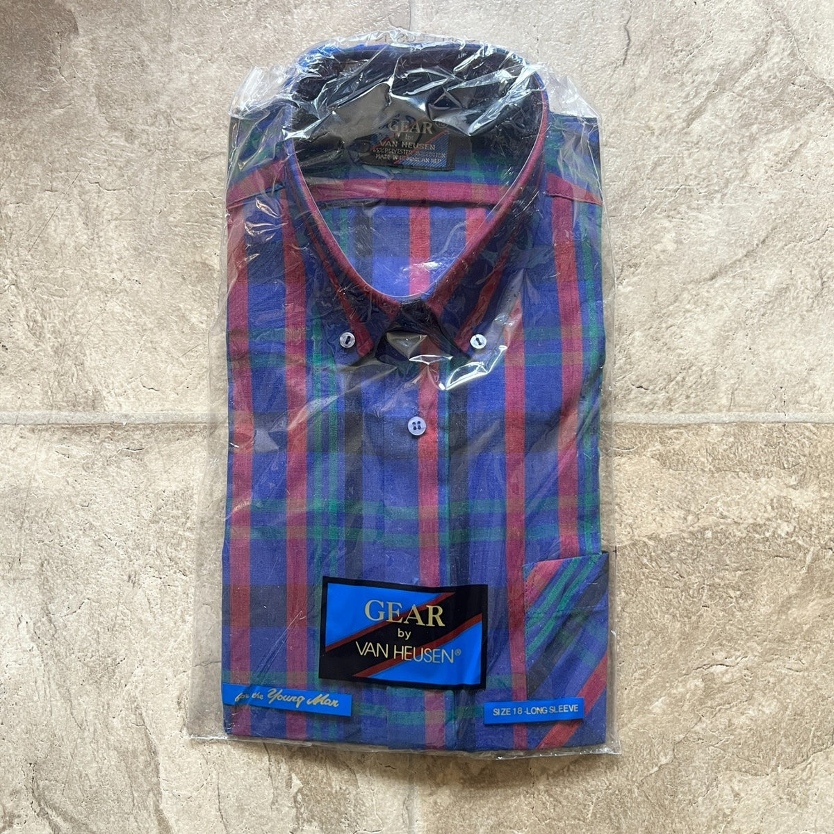 Vtg 90s Gear by Van Heusen Shirt 18 Plaid Deadstock Preppy Academia Cabincore