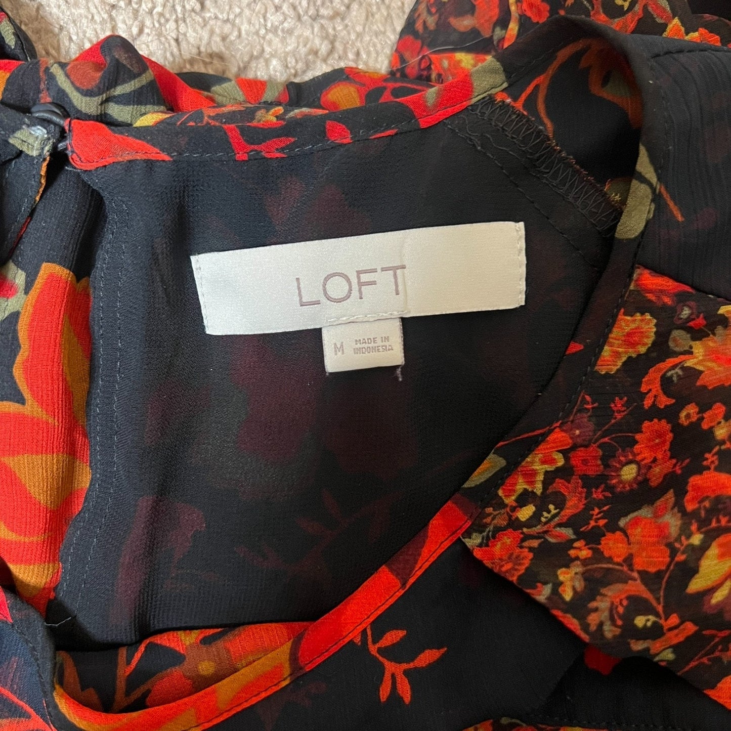 Loft Floral Ruffled Blouse M Black Multi-color Boho Whimsigoth Romantic Hippie