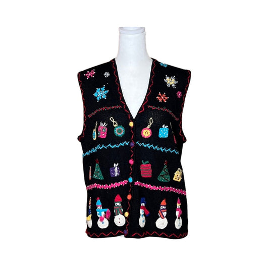 Vtg White Stag Christmas Novelty Sweater Vest Multi-color Embroidered Holiday Retro Teacher
