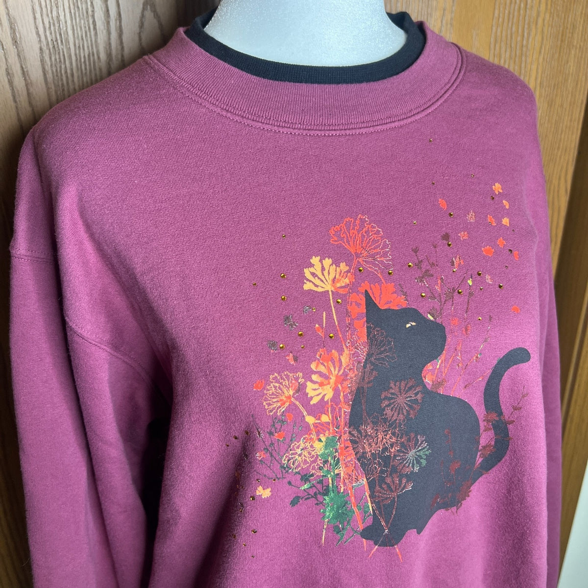 Vtg 90s Morning Sun Black Cat Sweatshirt Fall Autumn Halloween Whimsical Cozy
