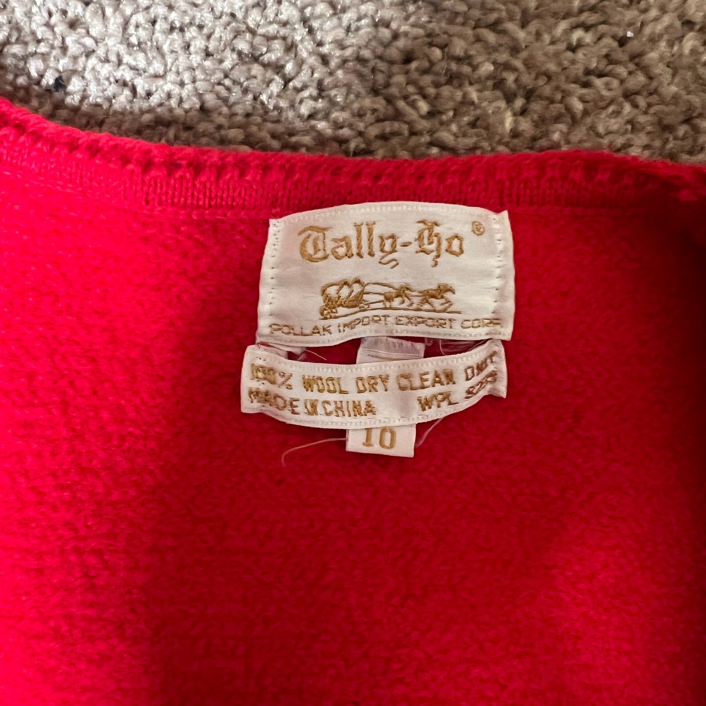 Vintage 80s Tally-Ho 100% Wool Cardigan Size 10 Cherry Red Classic Holiday Christmas Old Money