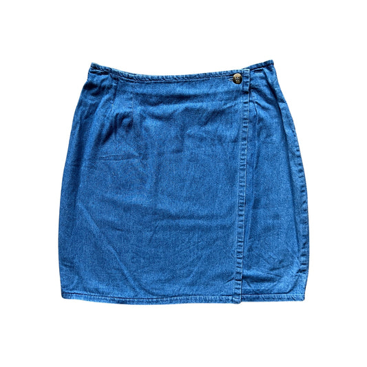 Vtg 90s Womens Denim Wrap Mini Skirt Size 10 Cottagecore Boho Classic Minimalist