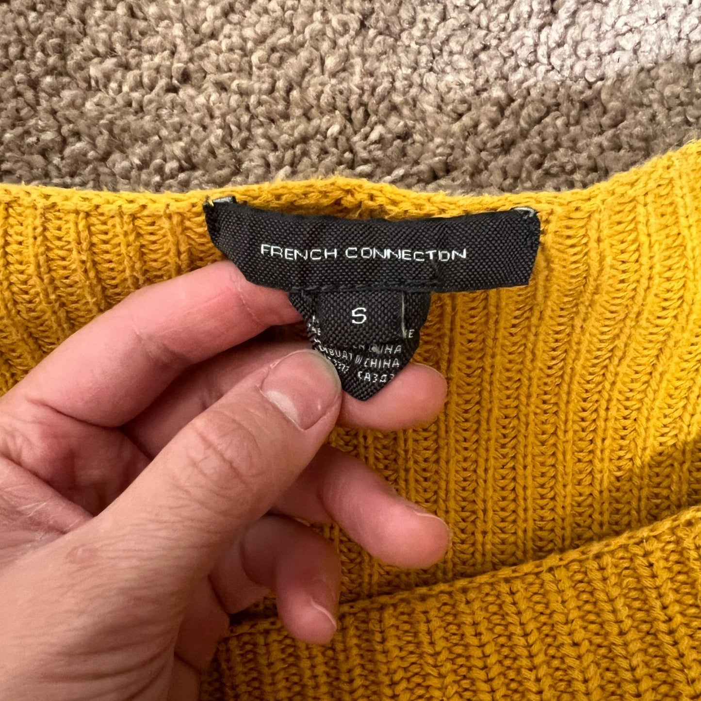 French Connection Sweater S Mustard Yellow Ribbed Slouchy Boat Neck Cozy Vivid