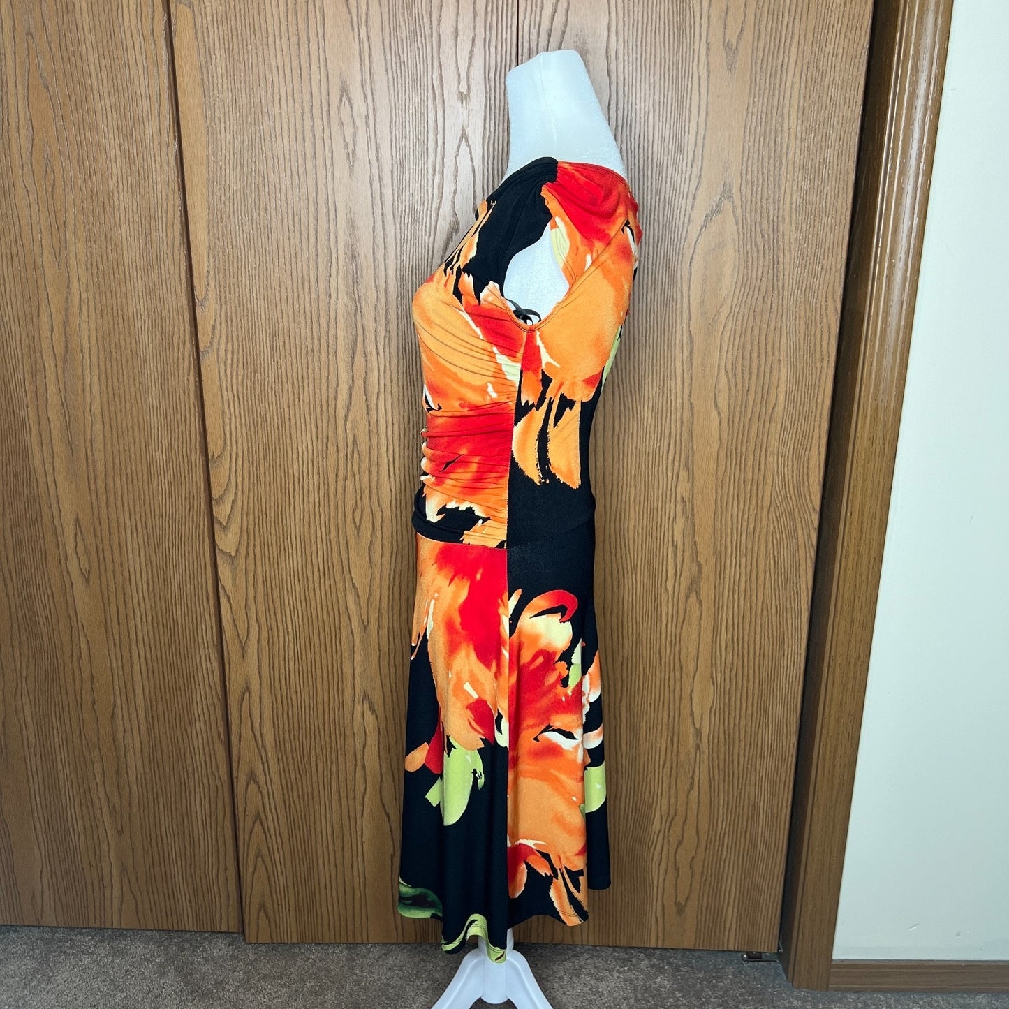 En Focus Studio Floral Midi Dress 6 Ruched Waist Y2K Artsy Resort Boho Statement