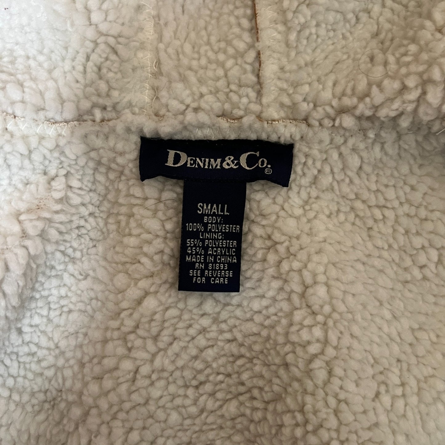 Vintage Y2K Denim & Co Womens Faux Suede Sherpa Vest Size S Camel Brown Hooded Boho Western