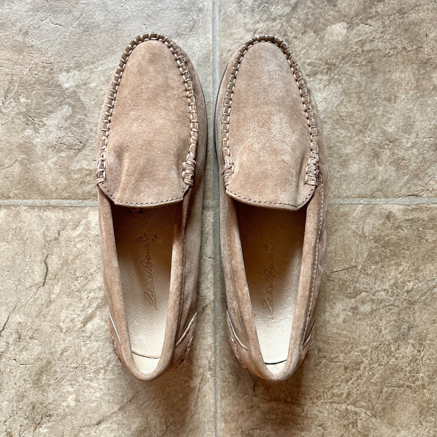 Vg 90s Eddie Bauer Suede Moccasin Loafers Tan Brown Classic Preppy Old Money