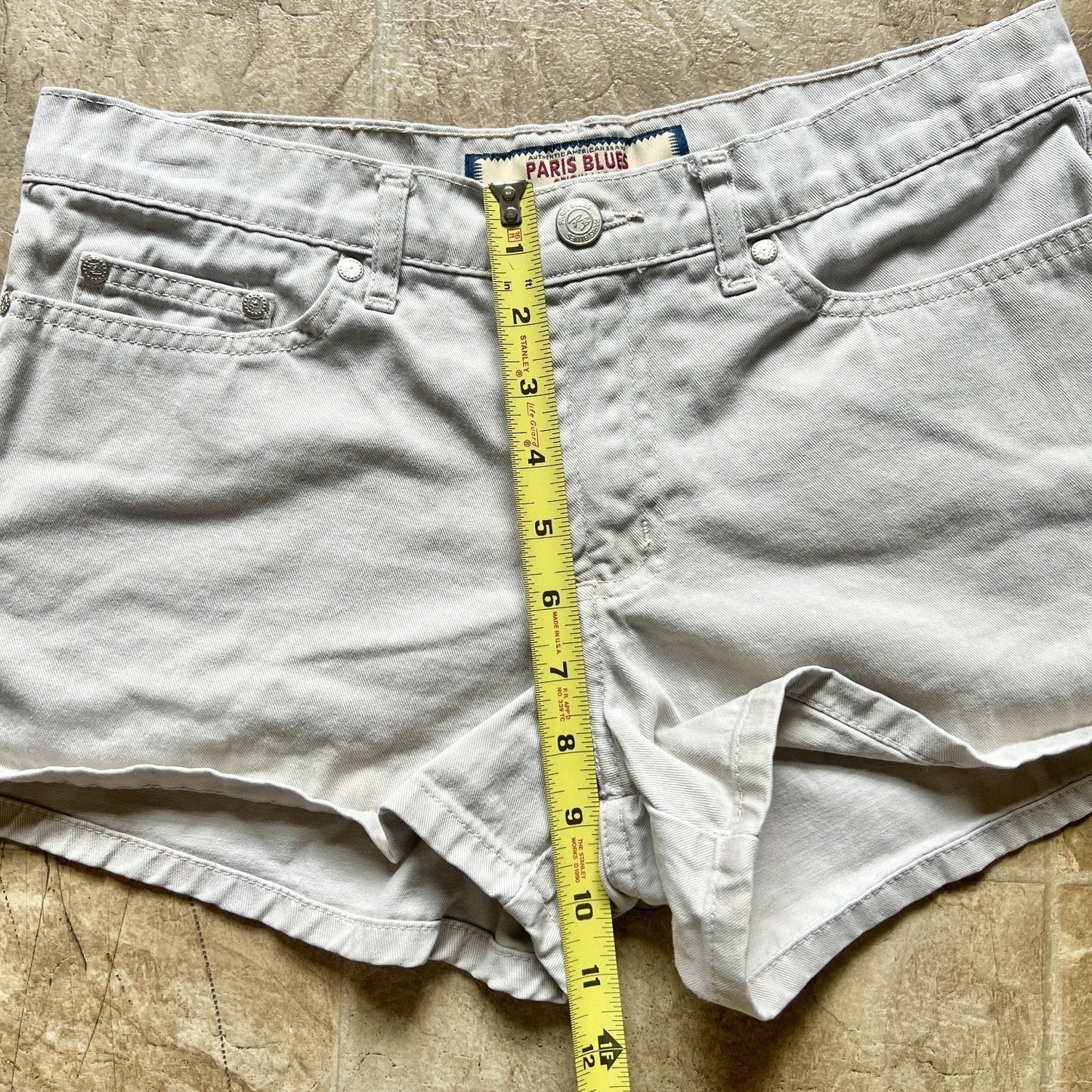 Vtg Y2K Paris Blues Denim Mini Shorts 5 Tan Boho Indie Festival Outdoor Classic