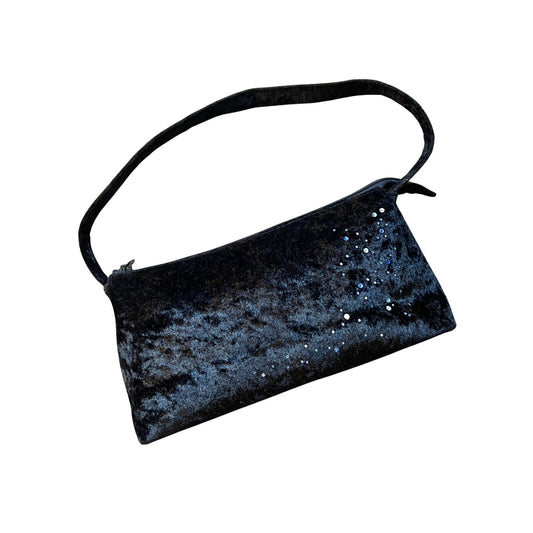 Vtg Y2K Velvet Purse Blue Rhinestones Fairy Goth Whimsigoth Formal Evening Glam