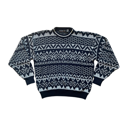 Vintage 90s Botany 500 Mens Sweater Black White Fair Isle Slouchy Grandpacore Grunge Goth