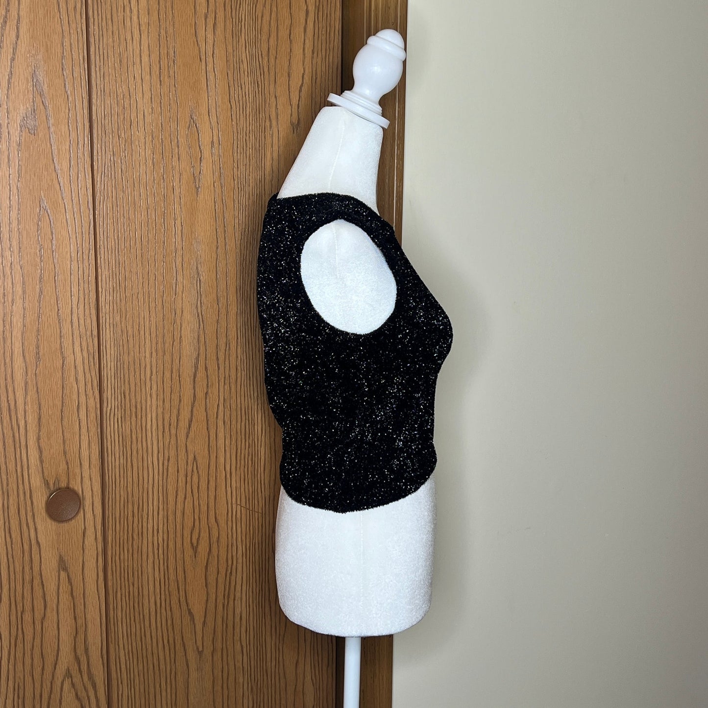 Vintage 90s Balenciaga La Mode Glittery Top Size 38 Black Cropped Shimmery NYE Holiday Party Special Occasion Luxury Glam