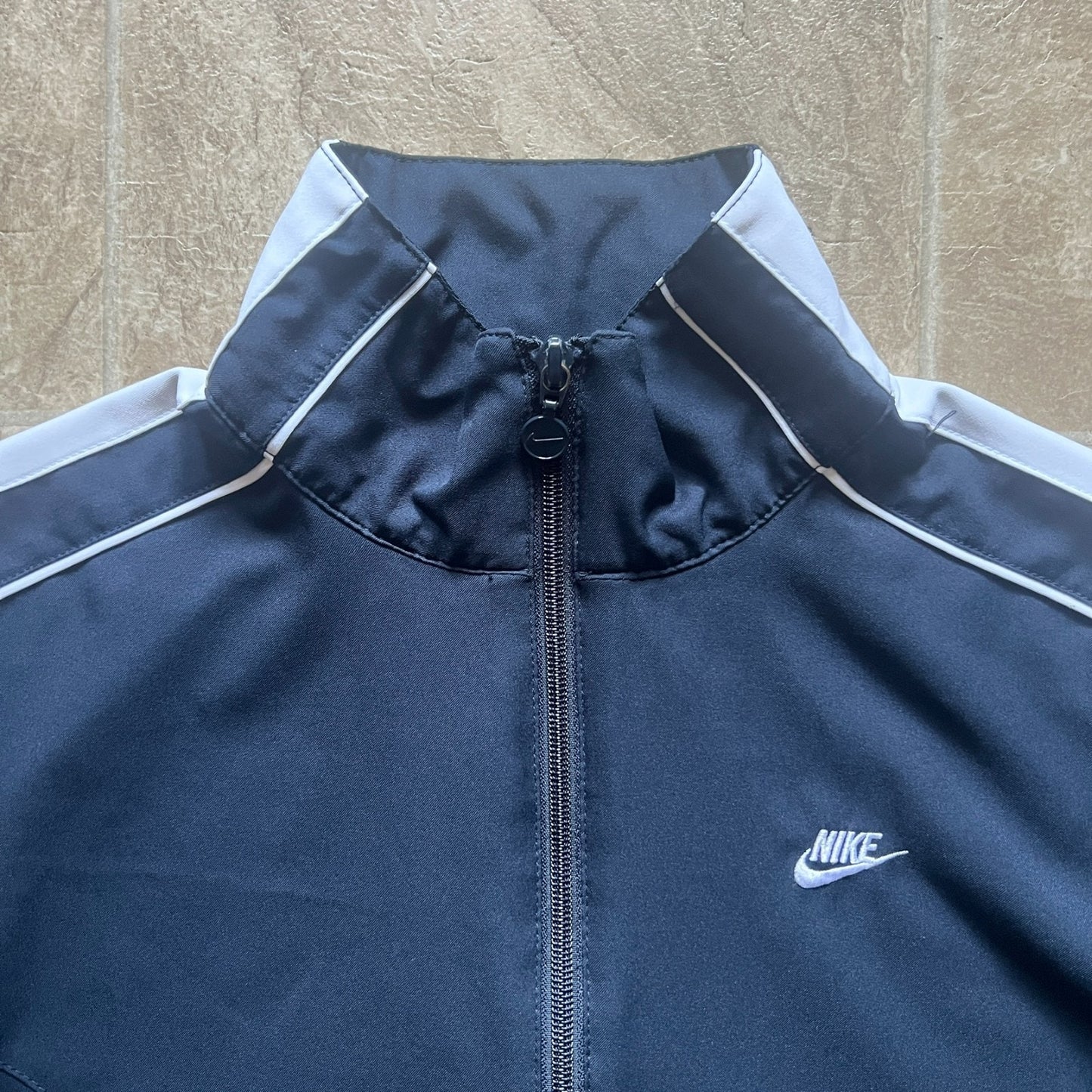 Vintage Nike Youth Track Jacket Size L Navy Blue Embroidered Logo Full Zip