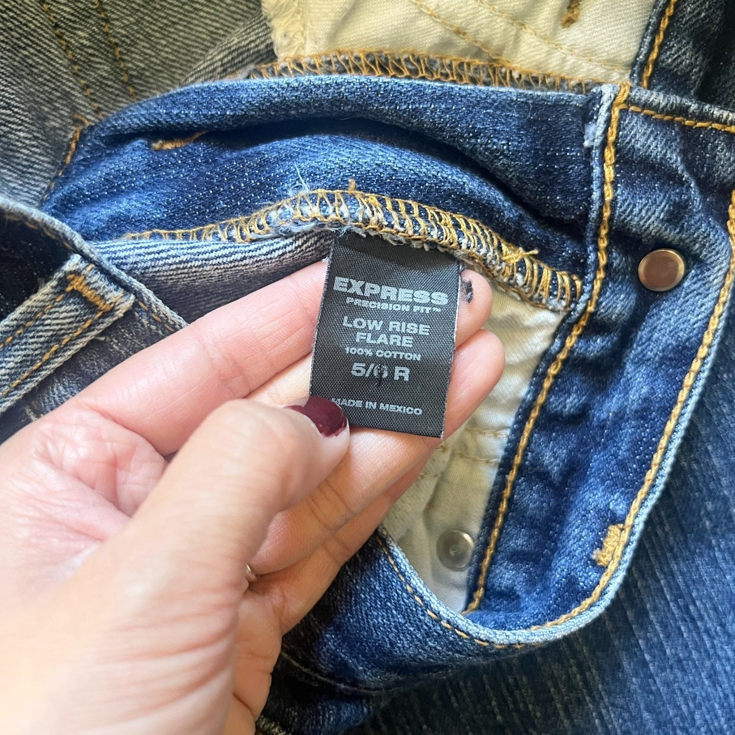 Vintage 90s Express Womens Low Rise Flare Jeans Size 5/6 Dark Wash Boho Festival