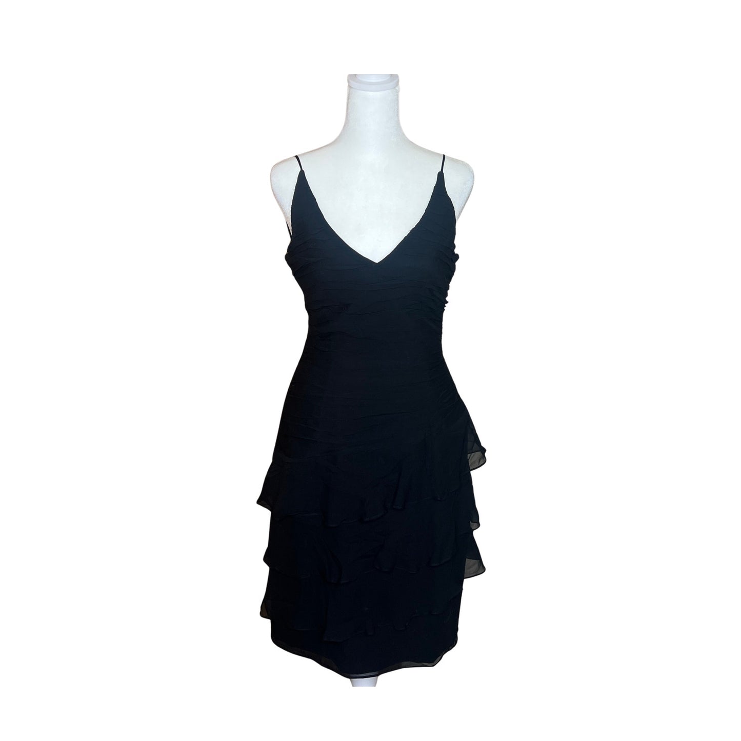 Vtg 80s Kate Unger Dress Size 4 Black 100% Silk Ruffled Formal NYE Party Cocktail