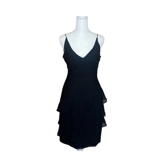 Vtg 80s Kate Unger Dress Size 4 Black 100% Silk Ruffled Formal NYE Party Cocktail