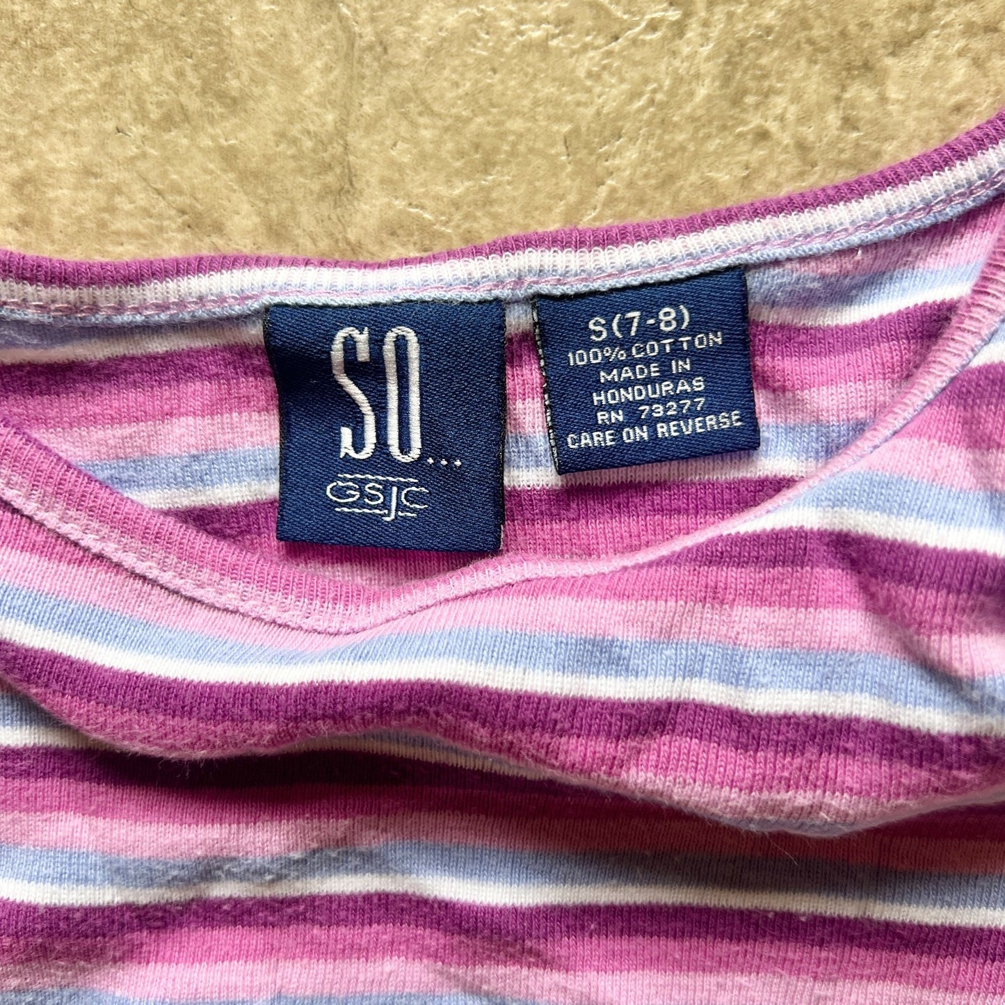 Vtg Y2K SO Girls Striped T-Shirt S (7-8) Pink Multi-color Preppy Retro Summer