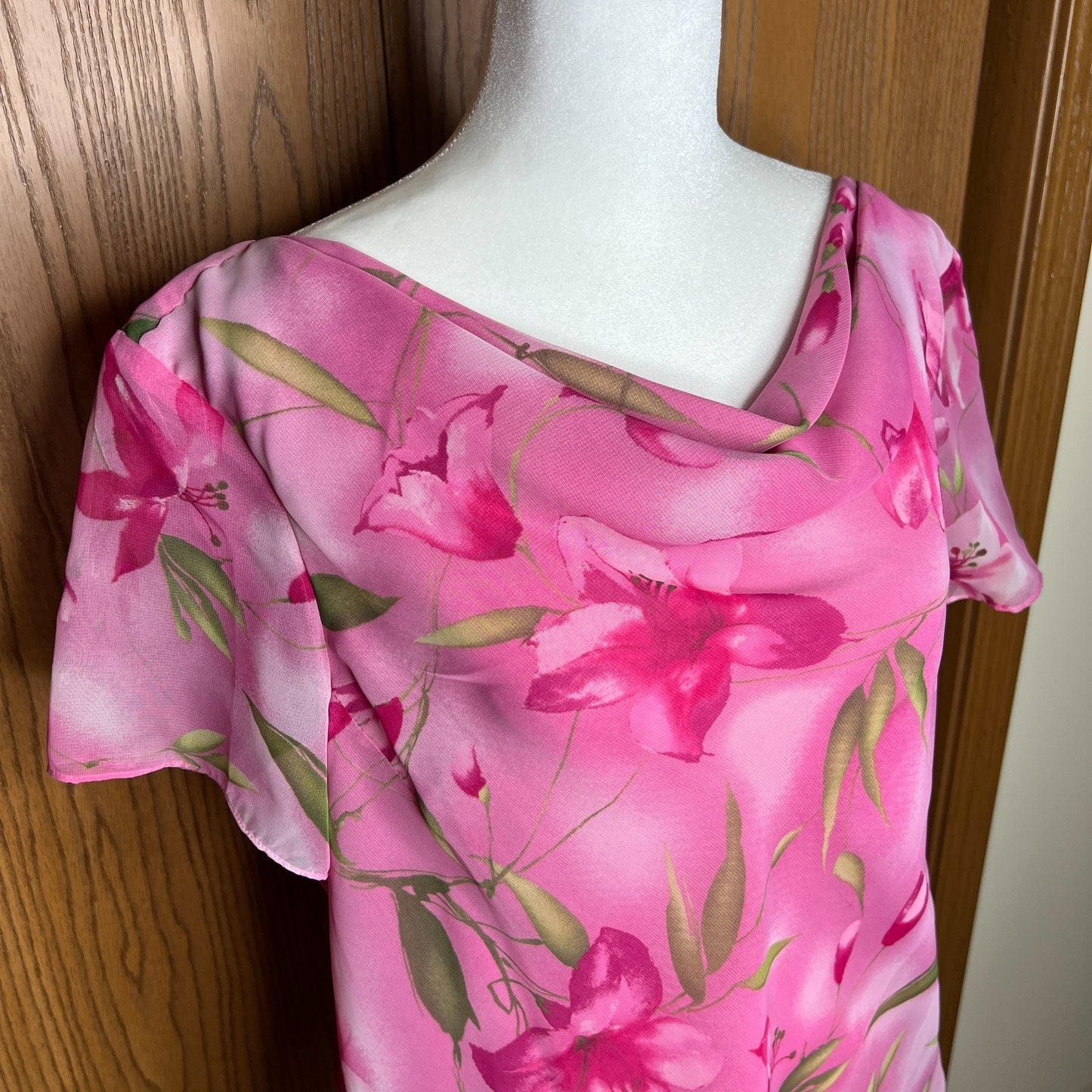 Vtg Deadstock 90s Womens Floral Top 16 Pink Cowl Neck Whimsical Fairy Artsy Boho