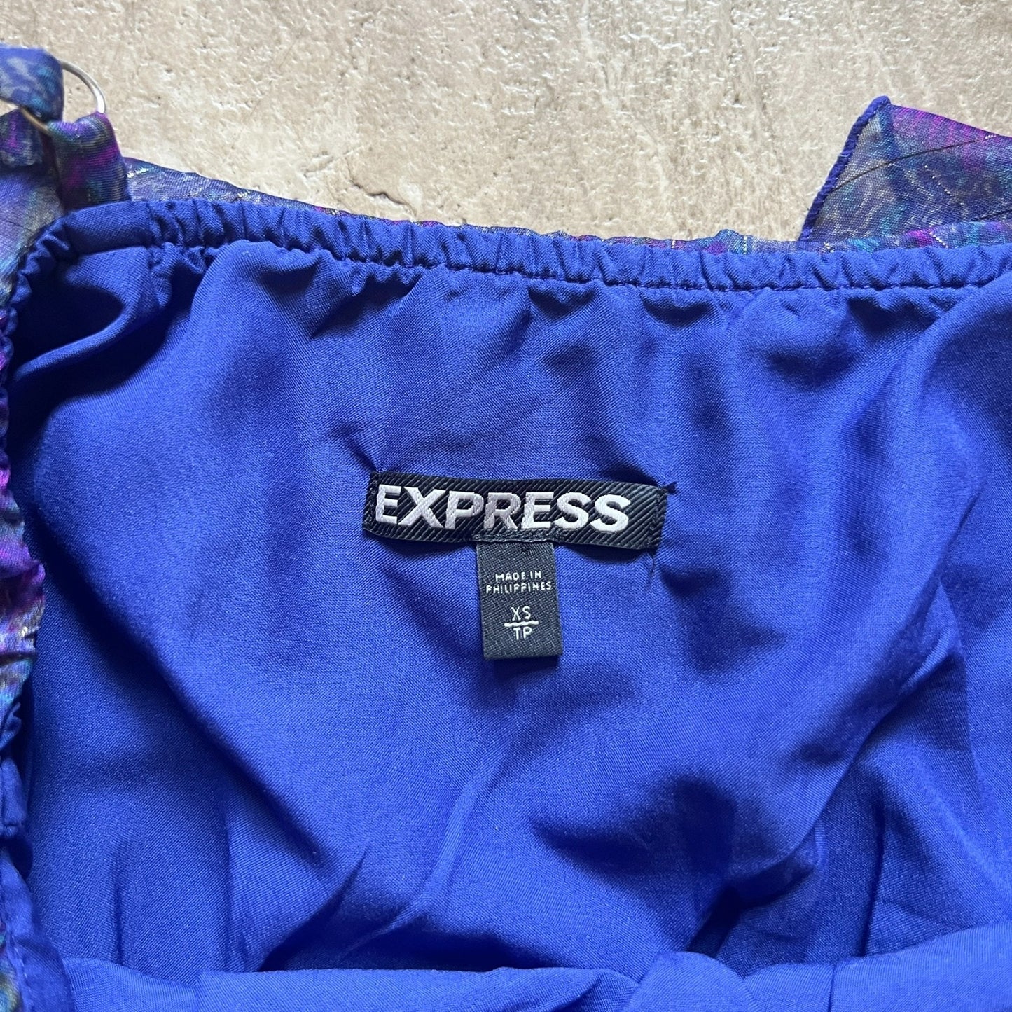 Express Womens Maxi Dress Size XS Blue Purple Paisley Metallic Stripe