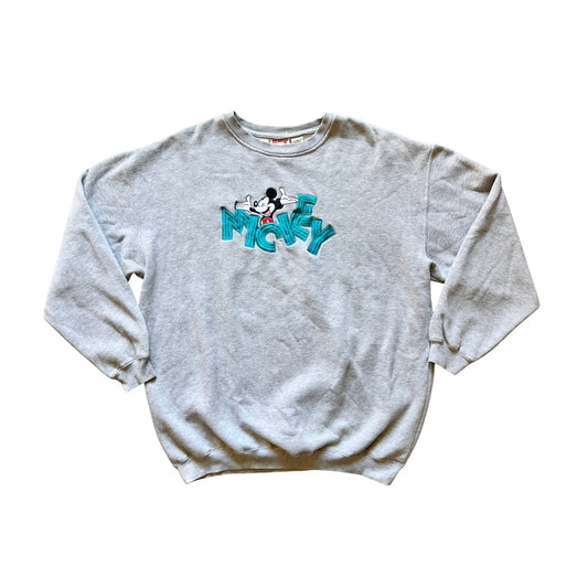 Vintage 90s Mickey Mouse Mens Pullover Sweatshirt Size XL Gray Embroidered Disney Retro