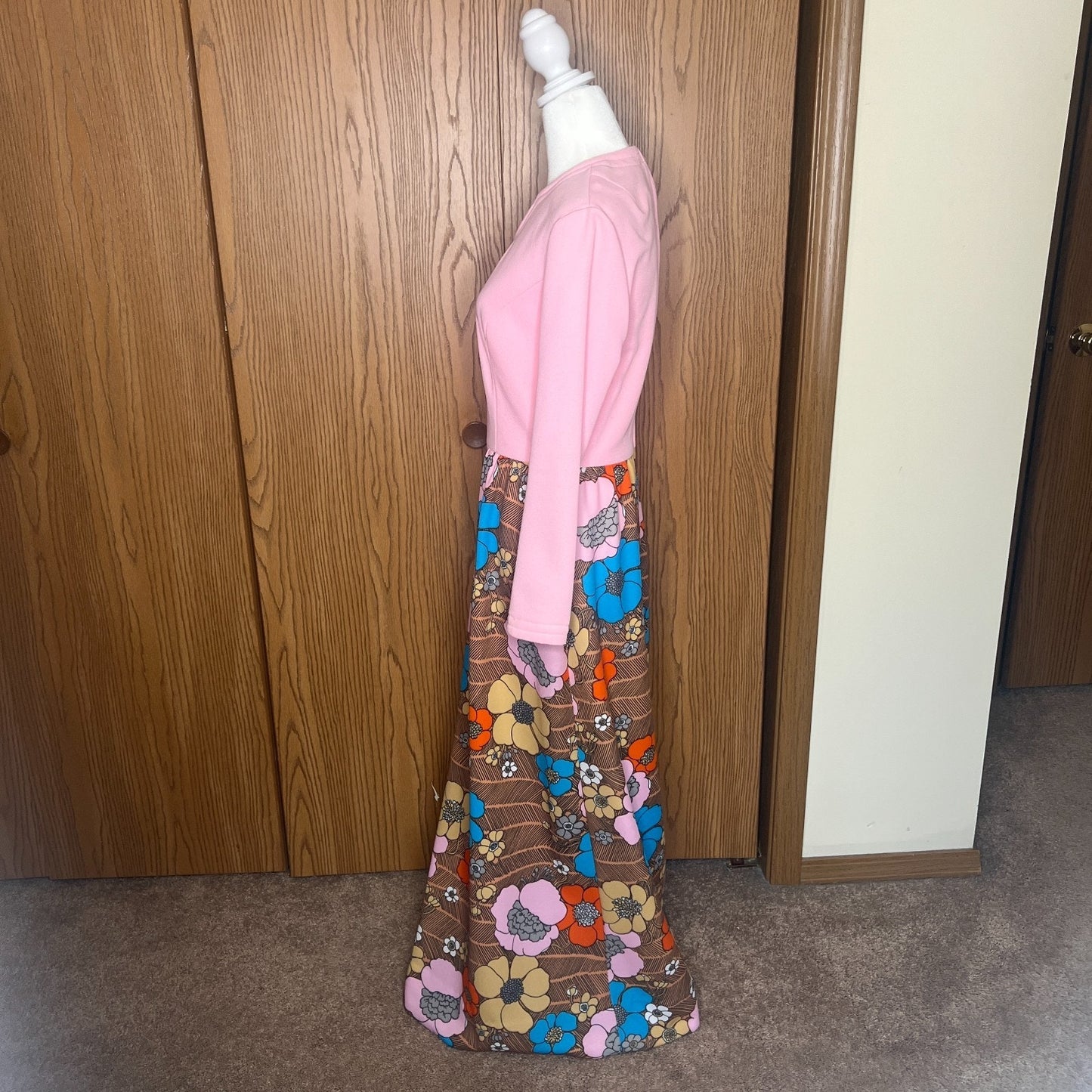 Vtg 70s Puritan Forever Young Maxi Dress Floral Mod Bohemian Groovy Maximalist