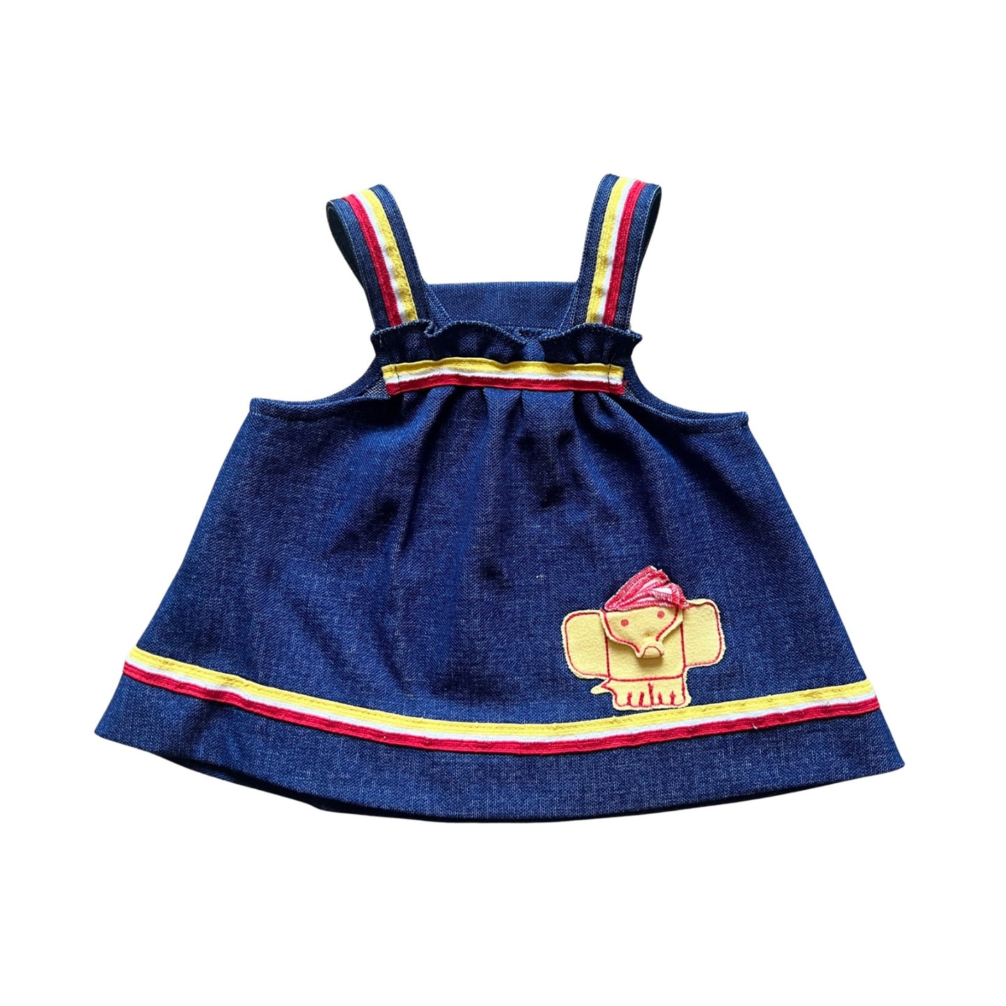 Vtg 80s Carter's Denim Pinafore Dress 12 Months Elephant Whimsical Kidcore Retro