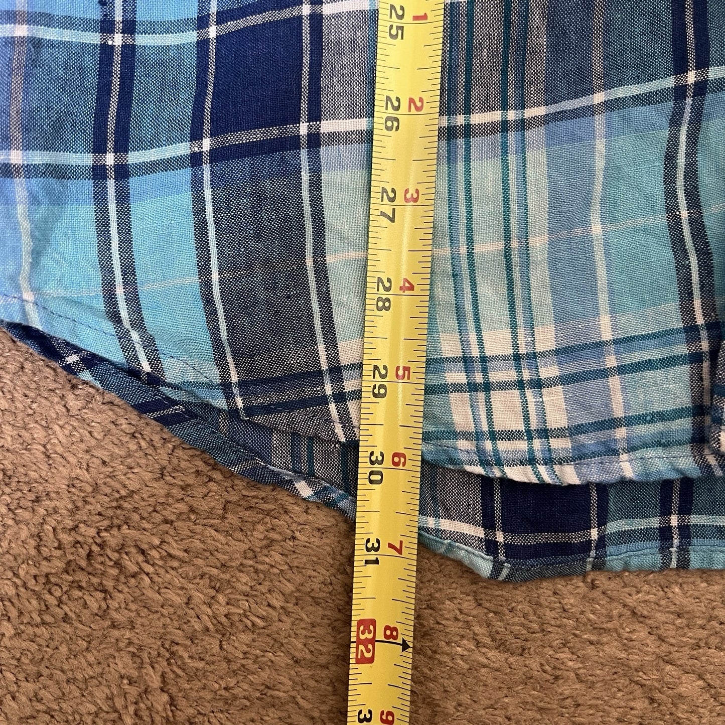L.L. Bean Mens 100% Linen Slightly Fitted Button-up M Blue Plaid Classic Outdoor