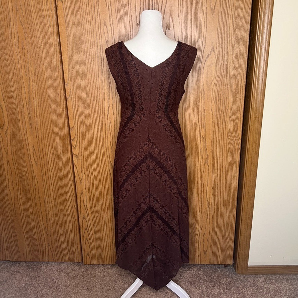 Vtg Y2K B. Moss Chocolate Brown Dress Hankerchief Lace Fairy Whimsigoth Romantic