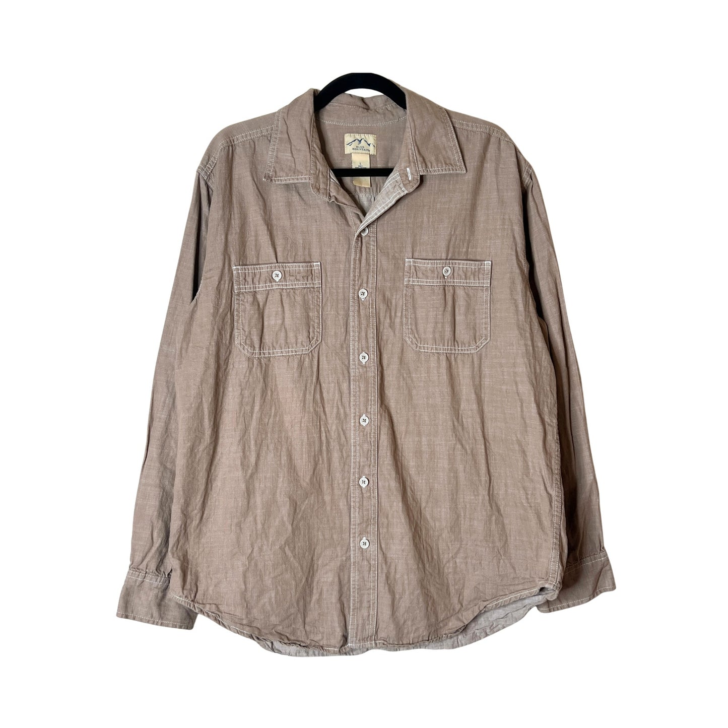 Blue Mountain Mens Button-up Shirt Size L Light Brown Outdoor Utility Workwear Cabincore