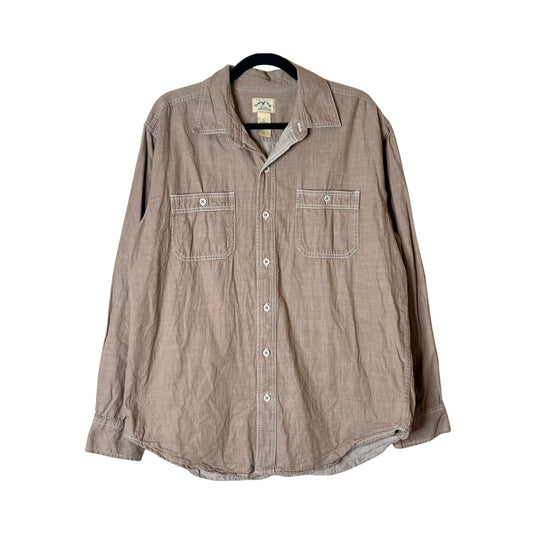 Blue Mountain Mens Button-up Shirt Size L Light Brown Outdoor Utility Workwear Cabincore