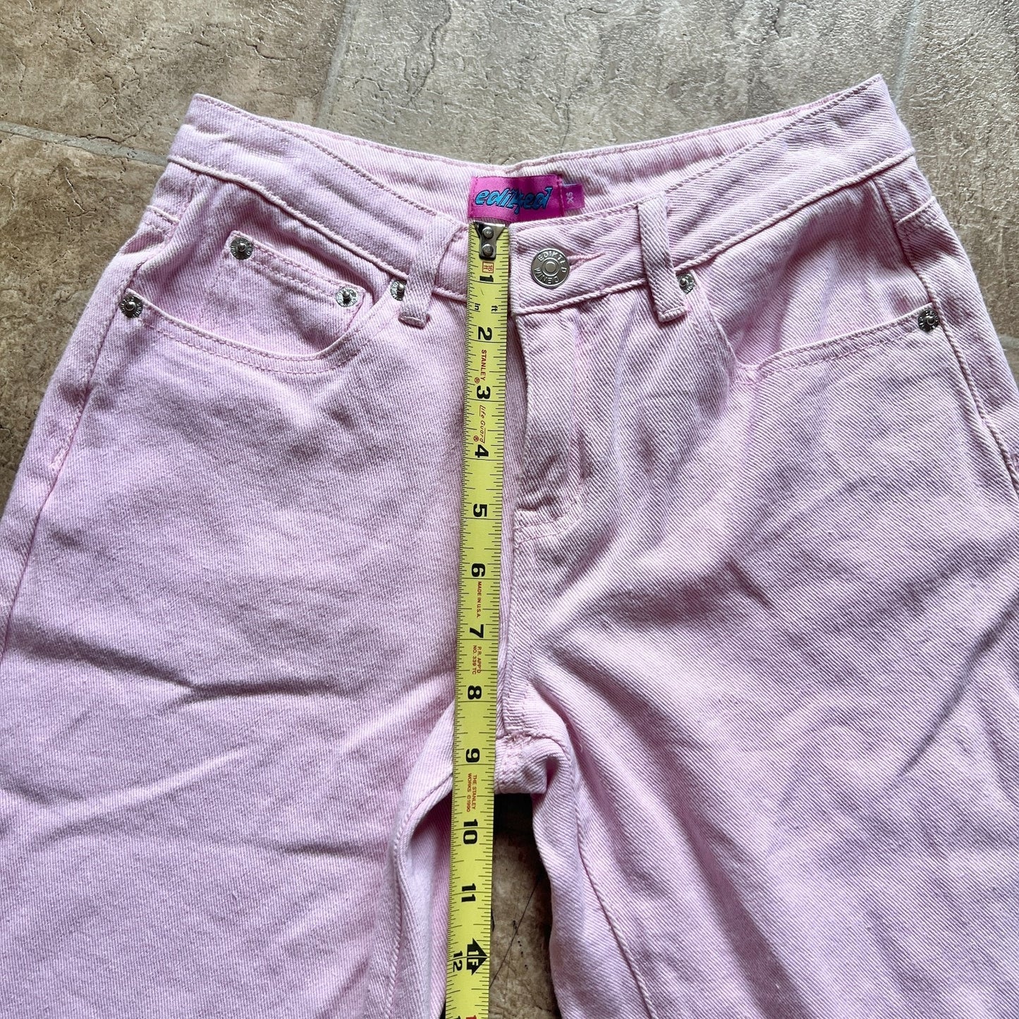 Edikted Bubblegum Pink Denim Jeans XS Wide Leg High Rise Y2K Coquette Soft Girl