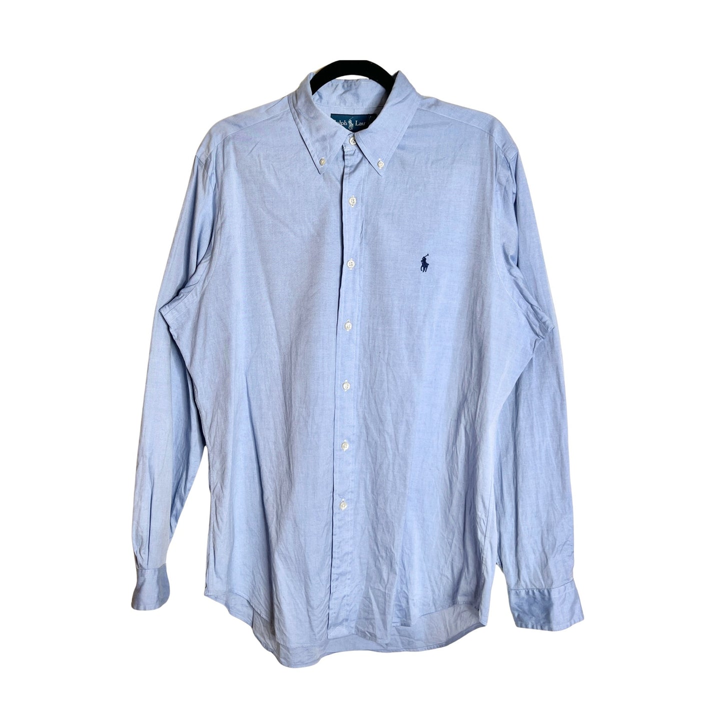 Vtg 90s Ralph Lauren Button-down Shirt 16 34/35 Blue Pony Classic Coastal Preppy