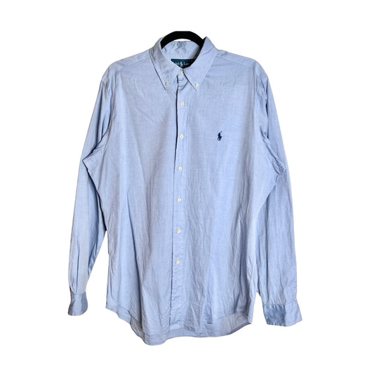 Vtg 90s Ralph Lauren Button-down Shirt 16 34/35 Blue Pony Classic Coastal Preppy