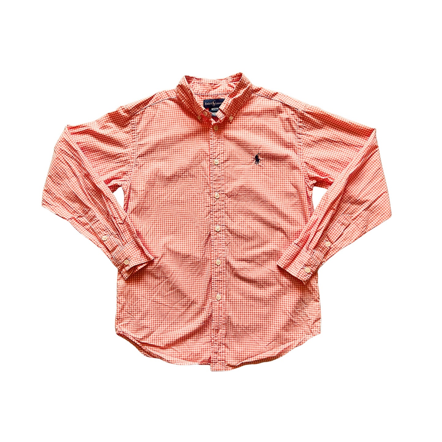 Vtg Y2K Ralph Lauren Boys Button-down M (12/14) Orange Gingham Preppy Classic