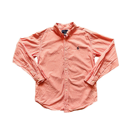 Vtg Y2K Ralph Lauren Boys Button-down M (12/14) Orange Gingham Preppy Classic