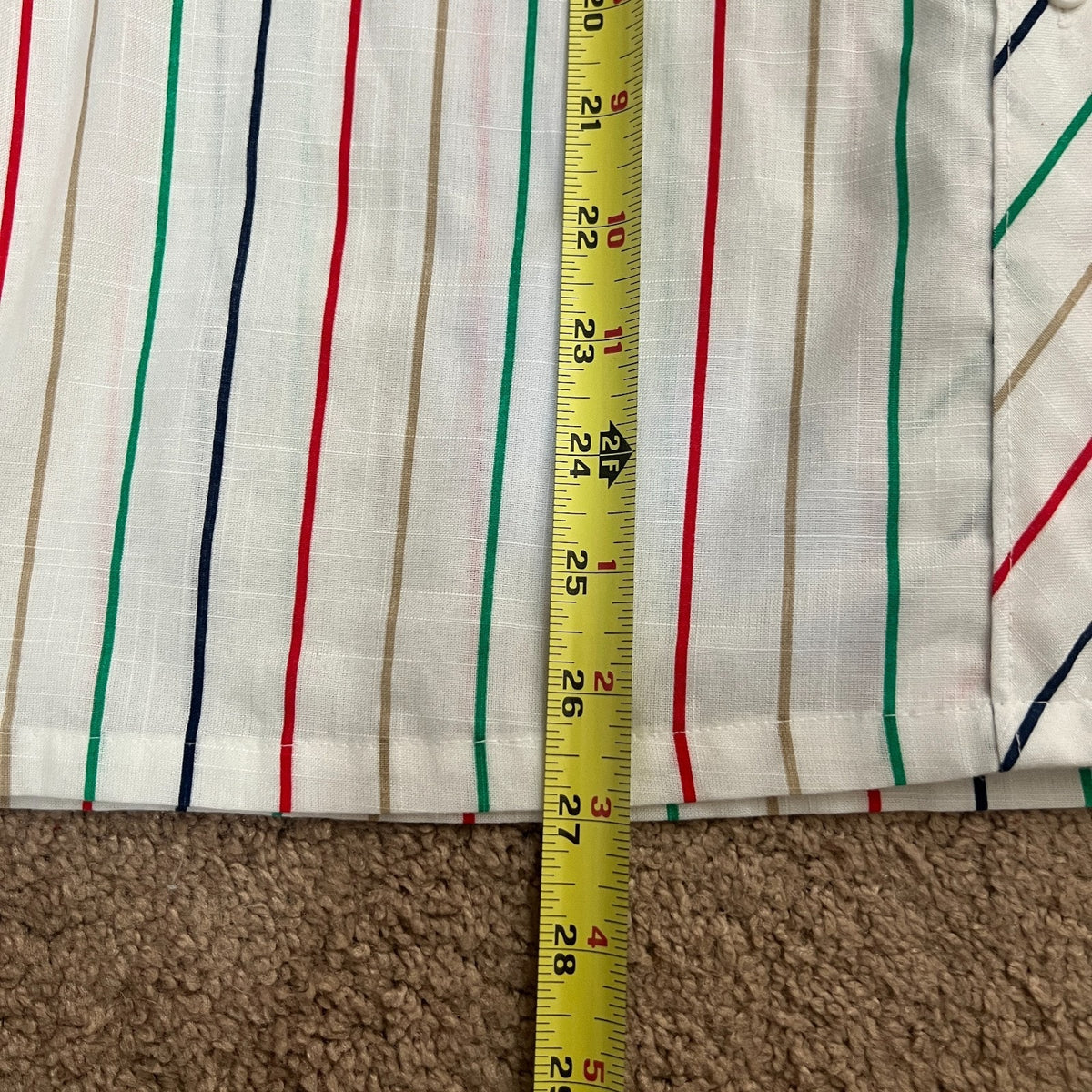 Vtg 70s Mens Mixed Striped Button-up Shirt Classic Coastal Resort Vacation Camp