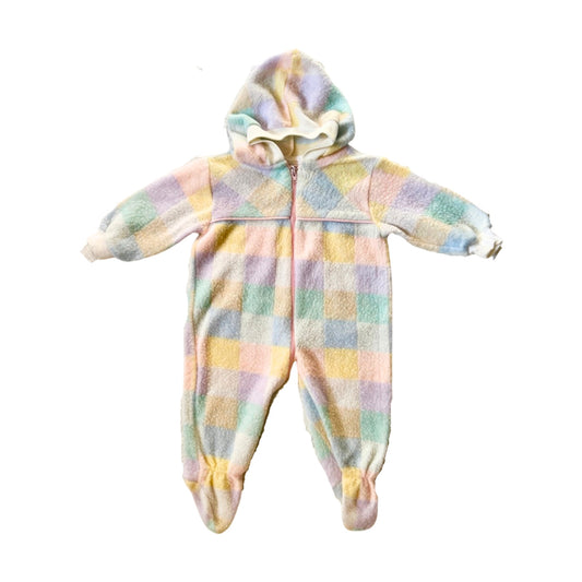 Vtg Piccolo Baby Fleece Romper Rainbow Checkered Footed Cottagecore Whimsical