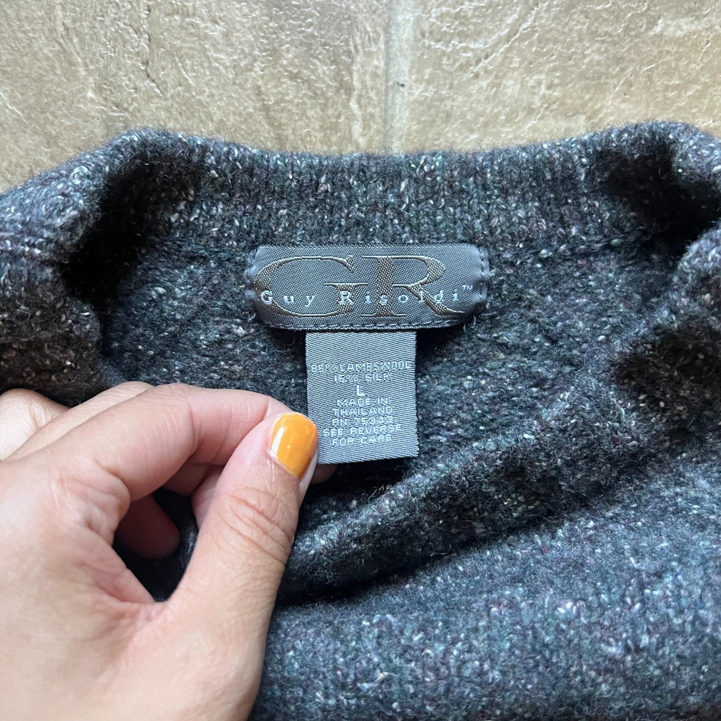 Vintage 90s Guy Risoldi Mens Sweater Lambswool Silk Blend Charcoal Gray Grandpa MInimalist