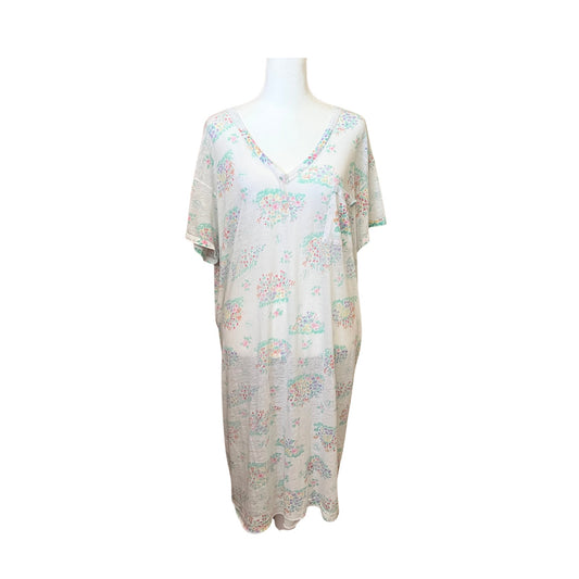 Vtg Floral Sleep Dress White Multi-color Light-weight Sheer Cottagecore Whimsical