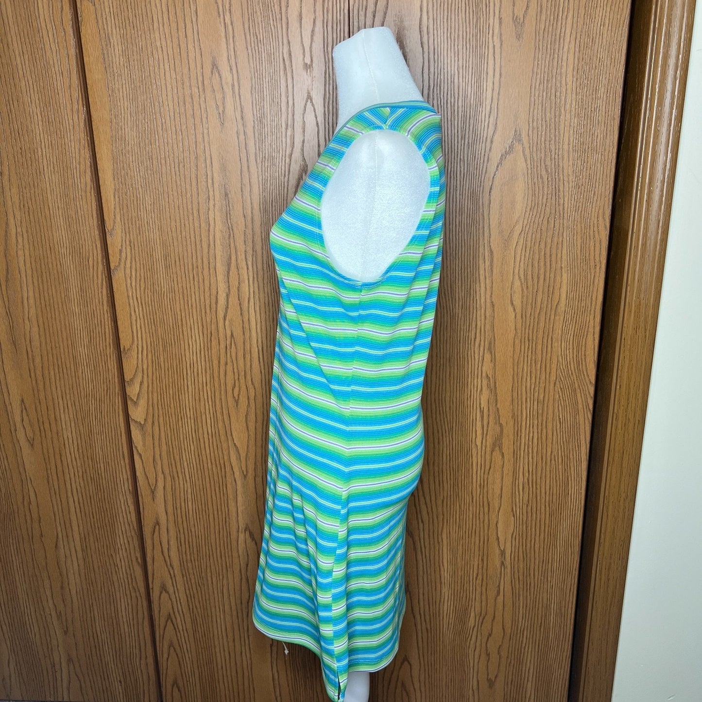 Vtg Y2K Finesse Striped Dress L Preppy Sporty Resort Beach Retro Pop Maximalist