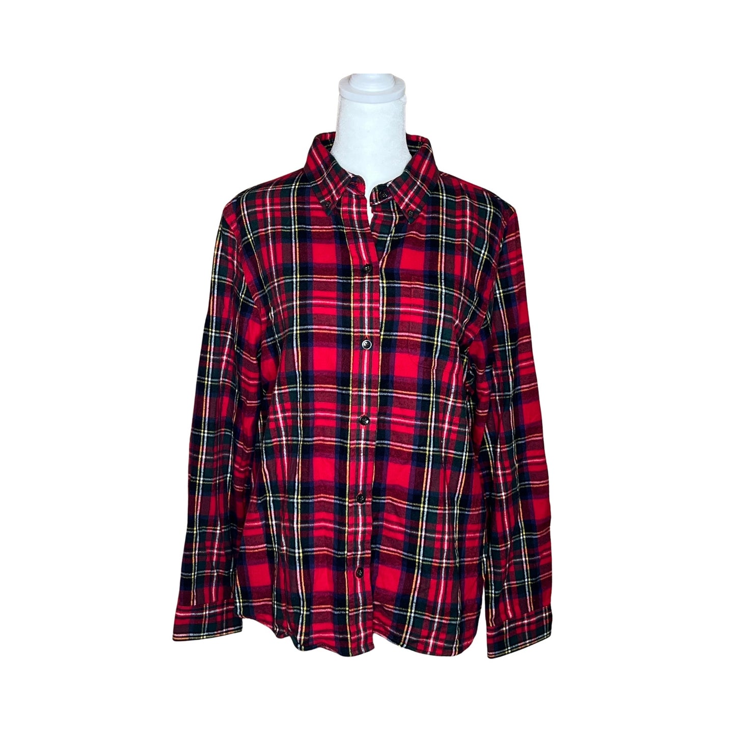 L.L. Bean Womens Scotch Plaid Flannel Shirt M Red Holiday Christmas Classic Cabincore