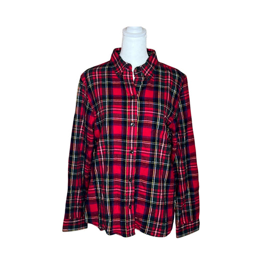 L.L. Bean Womens Scotch Plaid Flannel Shirt M Red Holiday Christmas Classic Cabincore