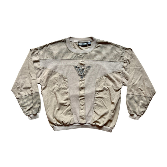 Vintage 90s Street Scenes Mens Long Sleeve Top Size L Tan Striped Slouchy Light-weight Grunge Skater