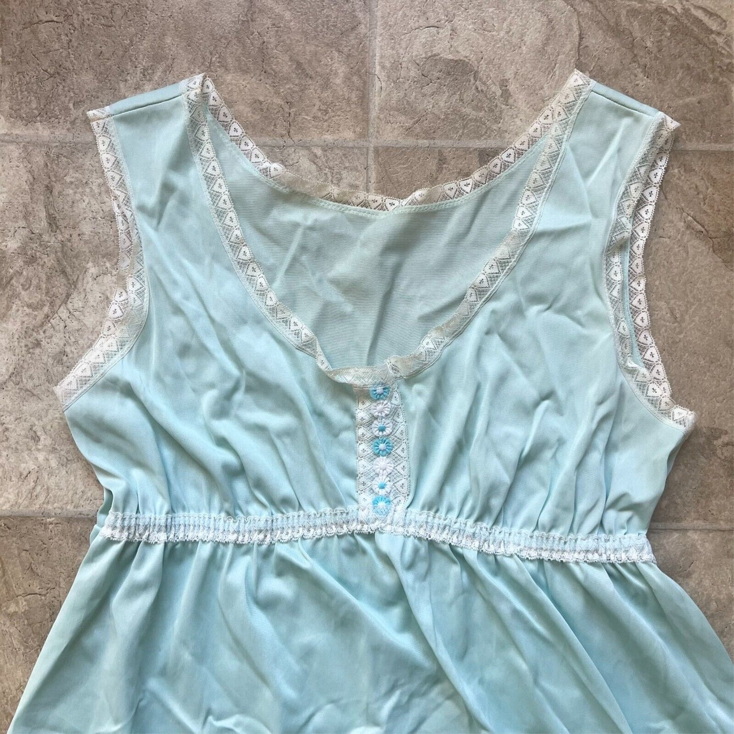 Vintage 60s Babydoll Slip Dress M Blue Lace Trim Coquette Fairy Dainty Feminine