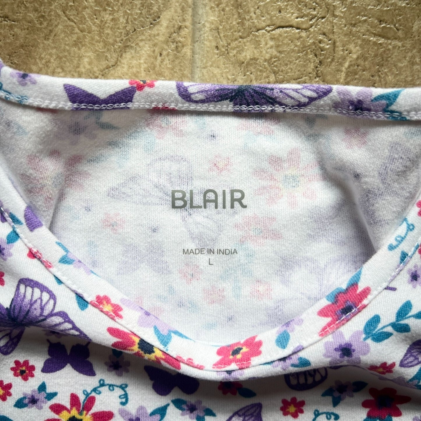 Blair All Over Butterfly Floral T-Shirt Size L Multi-color Whimsical Fairy Garden