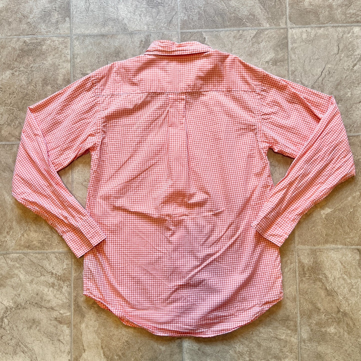 Vtg Y2K Ralph Lauren Boys Button-down M (12/14) Orange Gingham Preppy Classic
