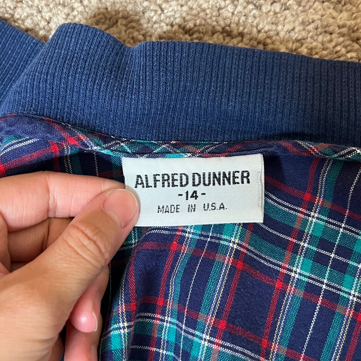 Vtg 90s Alfred Dunner Blue Tartan Plaid Bomber Jacket Light-weight Classic Holiday Alternative