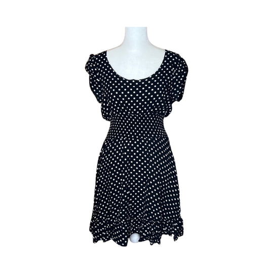 Womens Polka Dot Mini Dress M Smocked Ruffled Feminine Romantic Dainty Classic