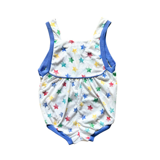 Vtg 80s Nite Lees Baby Romper 12 Multi-color Star Print Patriotic 4th of July