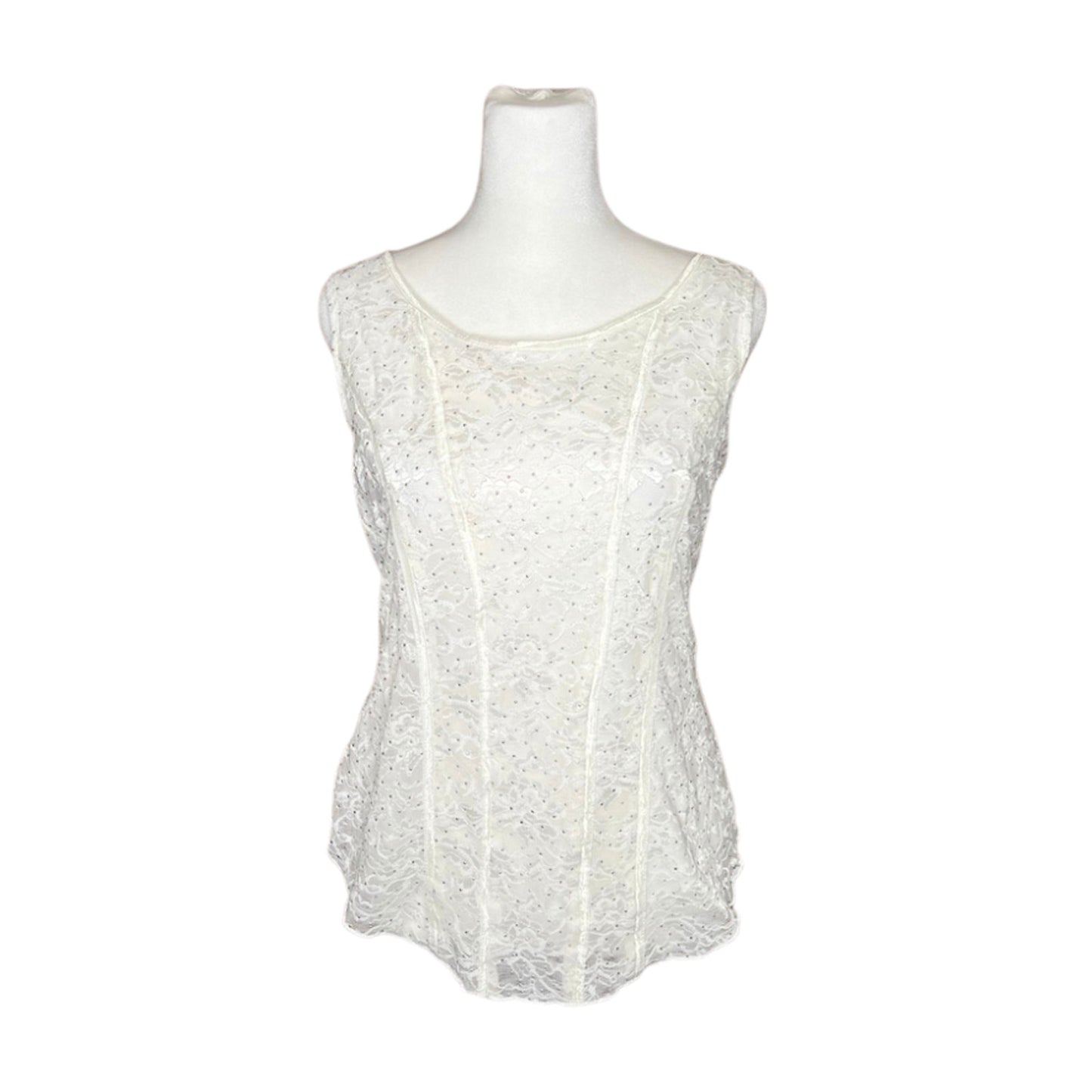 Vtg Y2K Dress Barn Lace Tank Top M Faux Corset Rhinestones Coquette Balletcore